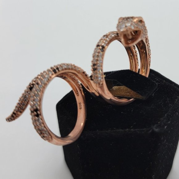 Italian 24kPlt Sterling Double Finger Snake Ring - Picture 1 of 8